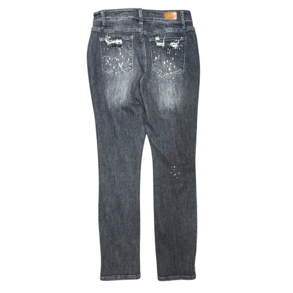 Judy Blue Boyfriend Fit Black Gray Distressed Jeans Stretch Mid Rise Denim 7/28 - Picture 5 of 8